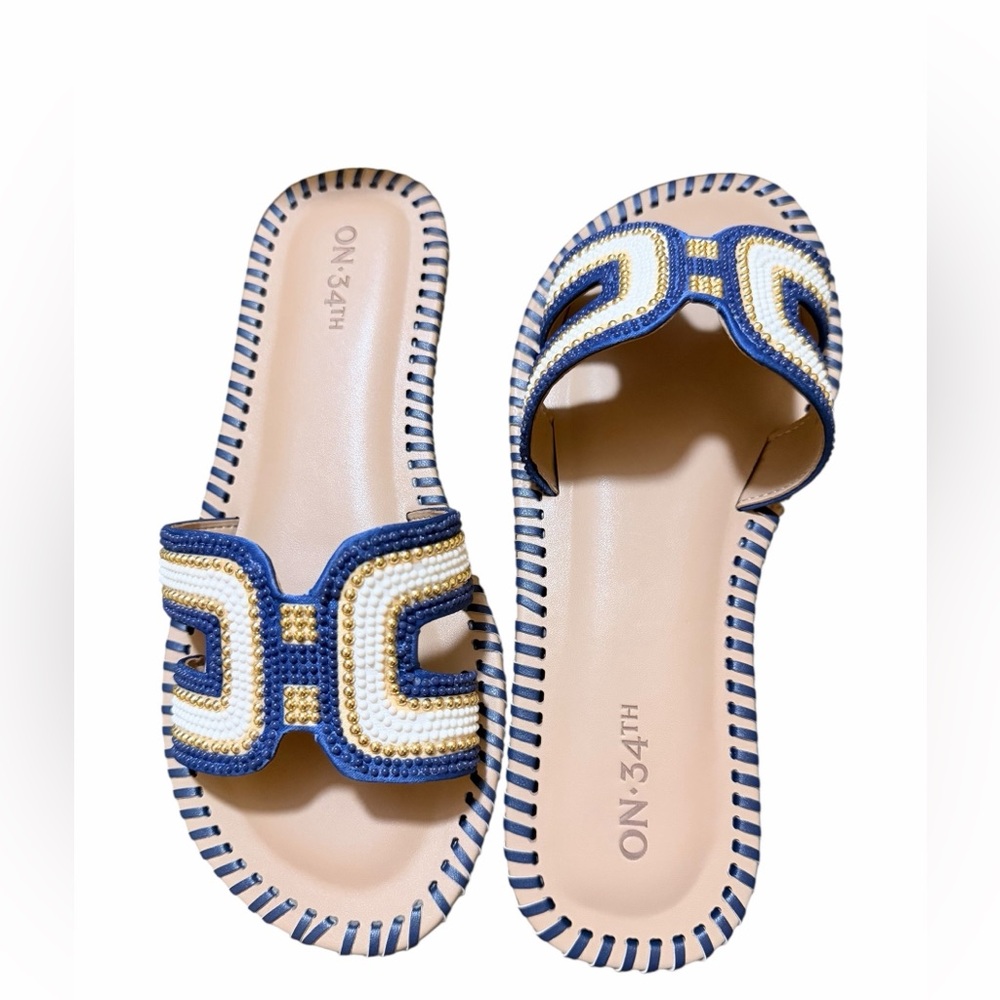 🌼💚NIB ON 34th Women's Navy and Gold Slide Sandals - Picture 6 of 6